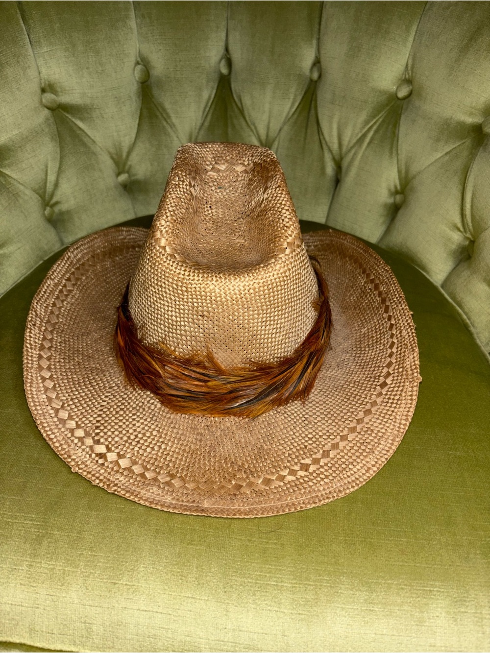 Vintage Levi's Hat Straw Cowboy 1970’s Original Authentic Feather Size 7-1/8 - Picture 3 of 11